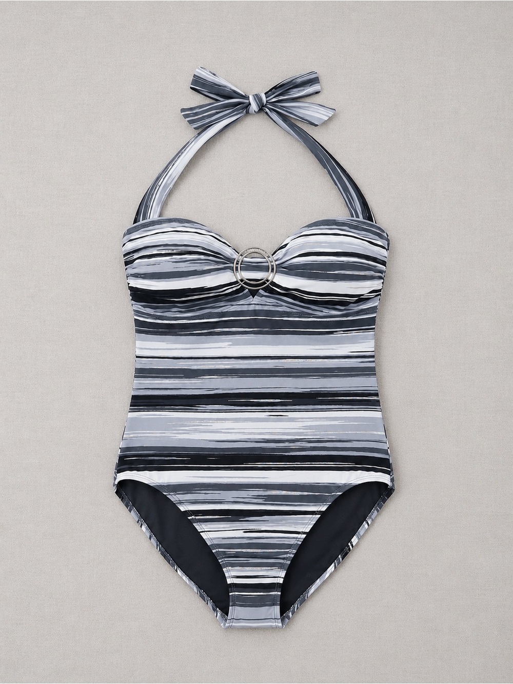 Seafolly Black/Blue & White Striped Halter One-Piece Swimsuit